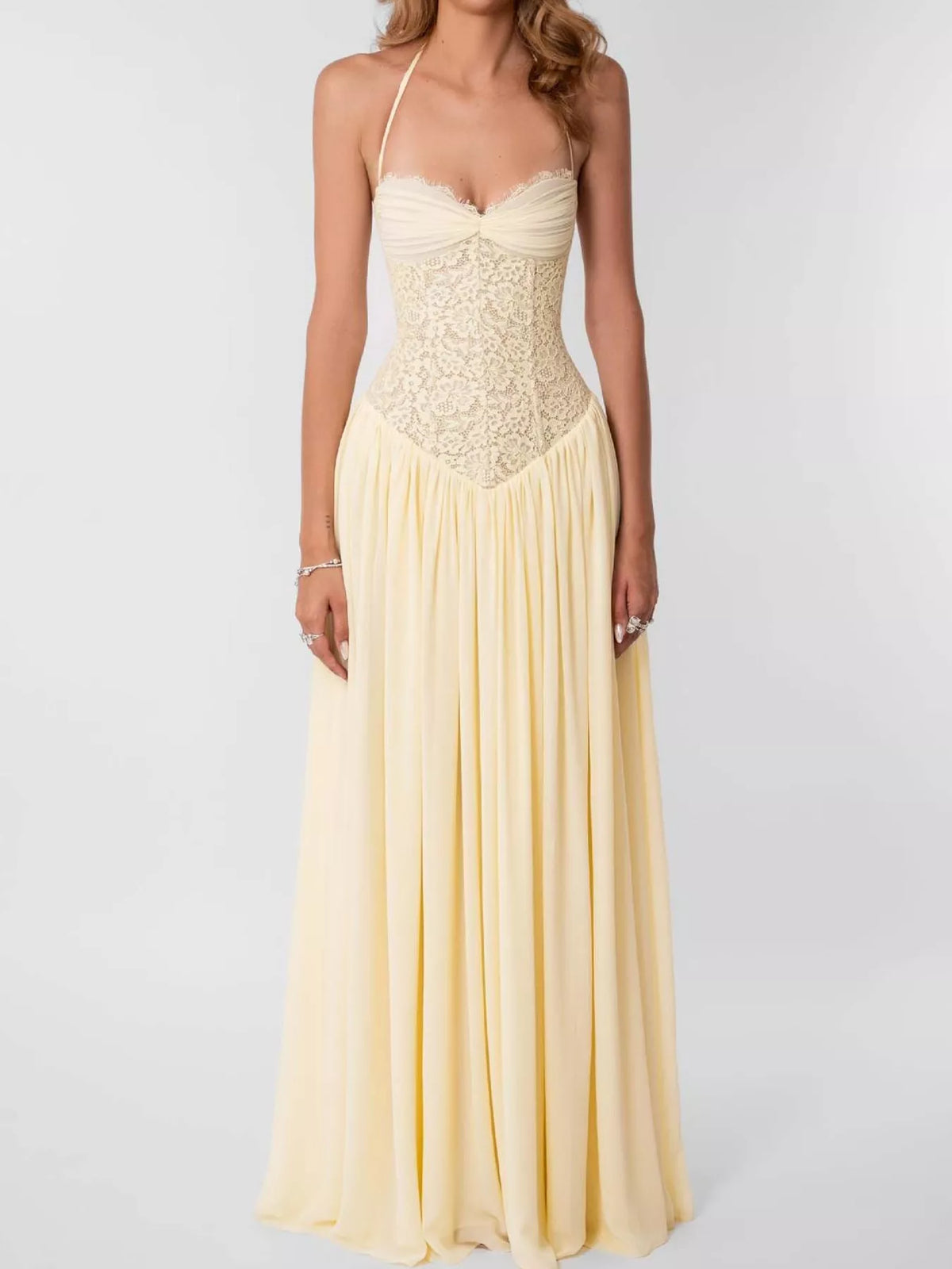 Lace Corset Halter Neck Maxi Dress