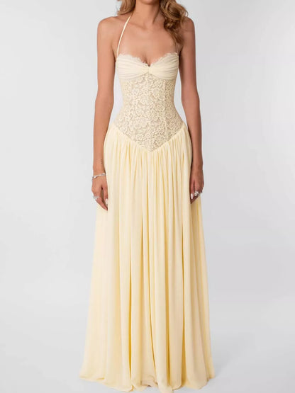 Lace Corset Halter Neck Maxi Dress