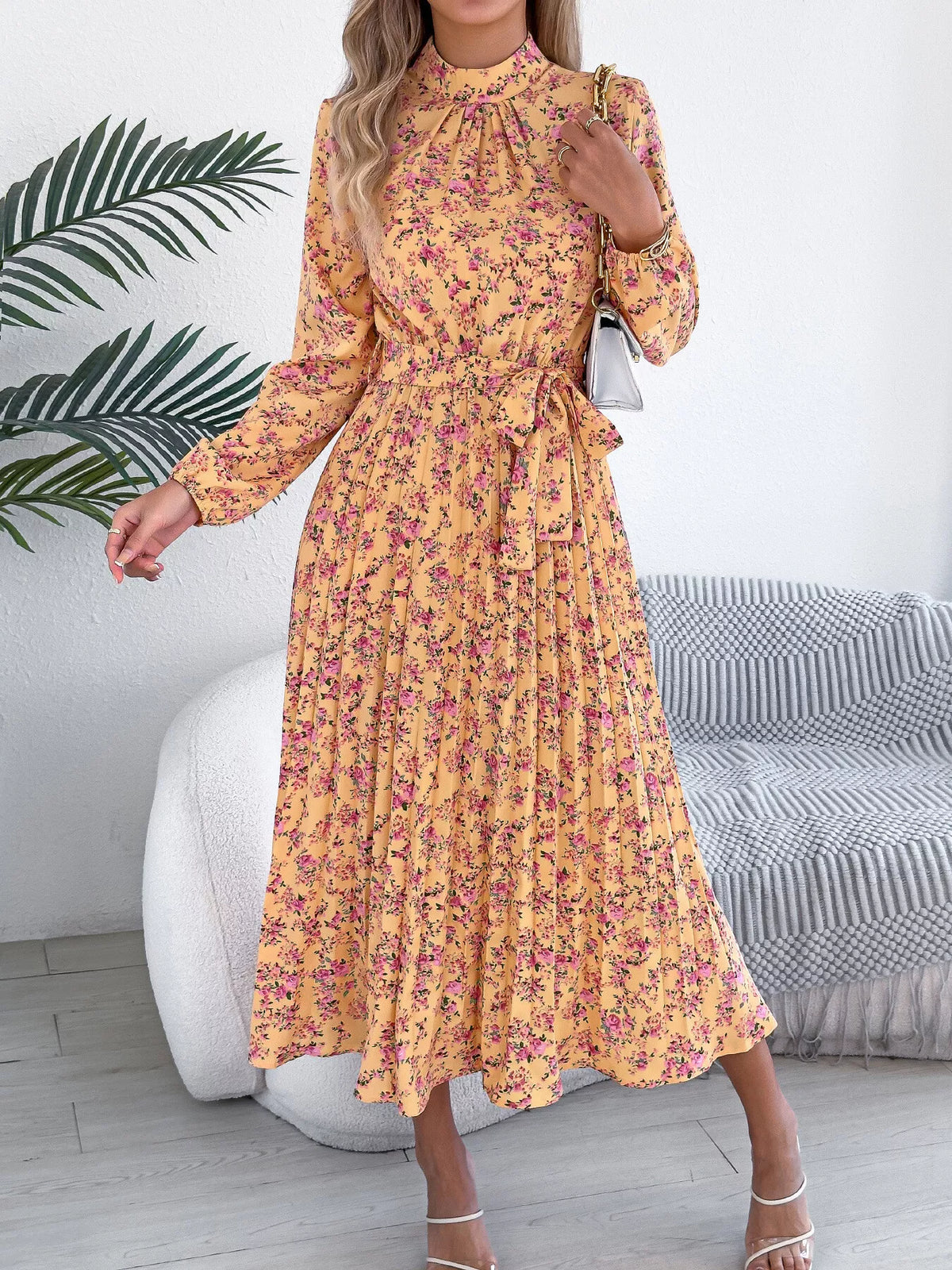 Floral Print Long Sleeve Midi Dress