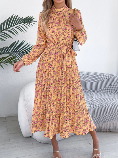 Floral Print Long Sleeve Midi Dress