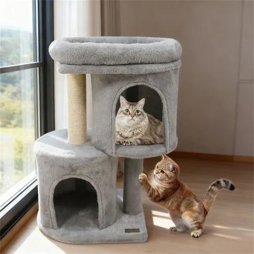 26" Compact Cat Tree With 2 Condos & Sisal Scratching Posts
