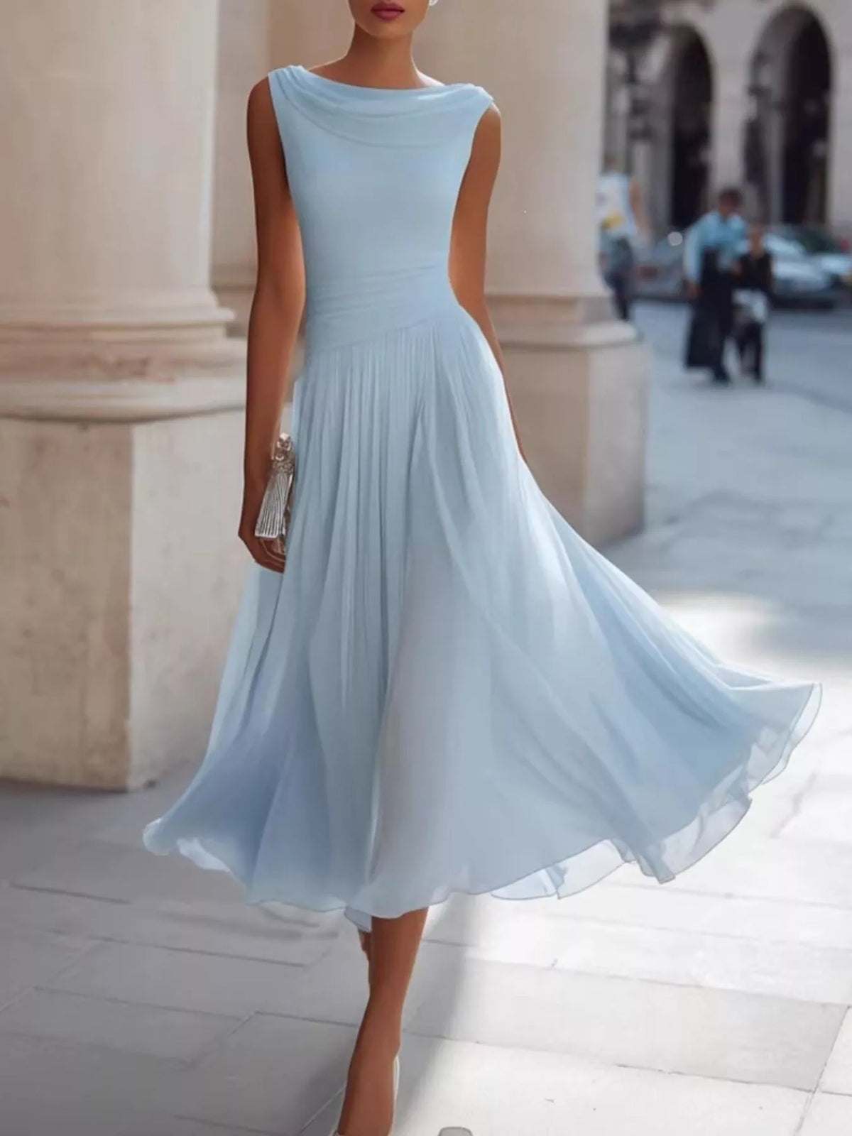 Full Size Sleeveless Cowl Neck Midi Dress