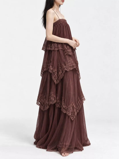Layered Lace Tulle Maxi Dress