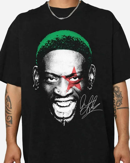 Dennis Rodman Big Head T-Shirt Graphic Boxy Vintage Shirt Streetwear Y2K Unisex Oversized Retro