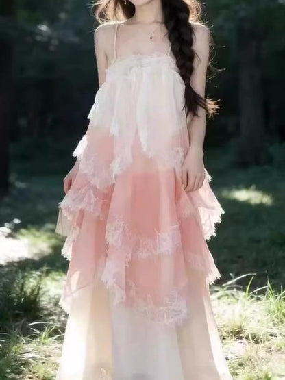 Layered Lace Tulle Maxi Dress