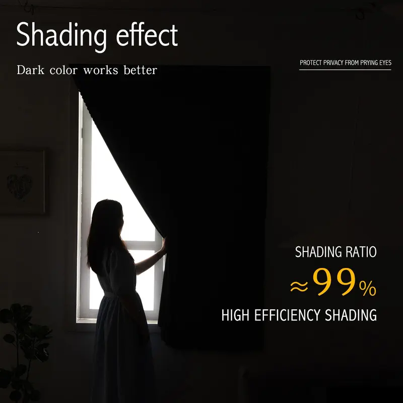 Blackout Window Curtain Panel with Magic Tape, Easy-Install Light Blocking Privacy Curtain for Bedroom, Living Room, Kitchen, Nursery, Office & Apartment, Removable Reusable Window Cover for Better Sleep, Home Privacy & Party Decoration