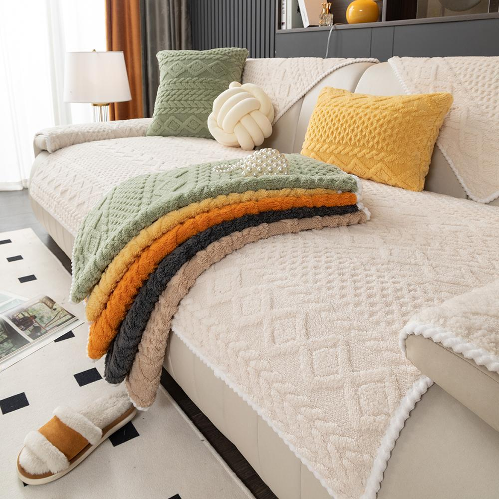 Soft Non-Slip Sofa Cover, Washable Couch Protector with Geometric Jacquard Pattern, Comfortable Furniture Cover for Living Room & Home