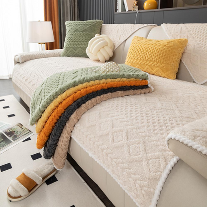 Soft Non-Slip Sofa Cover, Washable Couch Protector with Geometric Jacquard Pattern, Comfortable Furniture Cover for Living Room & Home