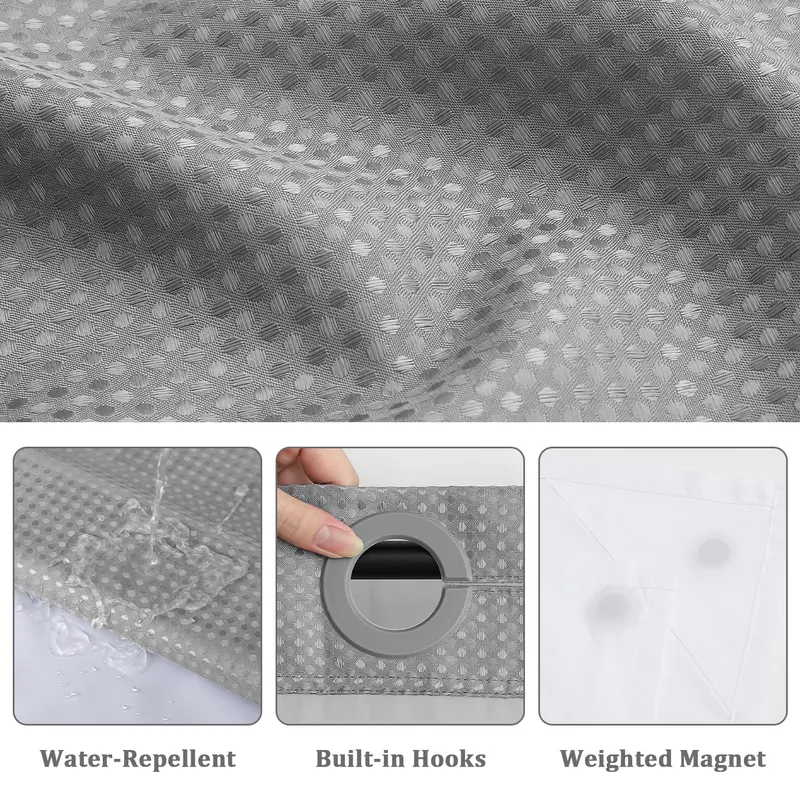 No Hook Shower Curtain with Snap-In Liner, Waffle Weave Waterproof Shower Curtain, Double-Layer Design with Removable Washable Liner