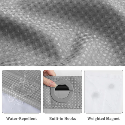 No Hook Shower Curtain with Snap-In Liner, Waffle Weave Waterproof Shower Curtain, Double-Layer Design with Removable Washable Liner