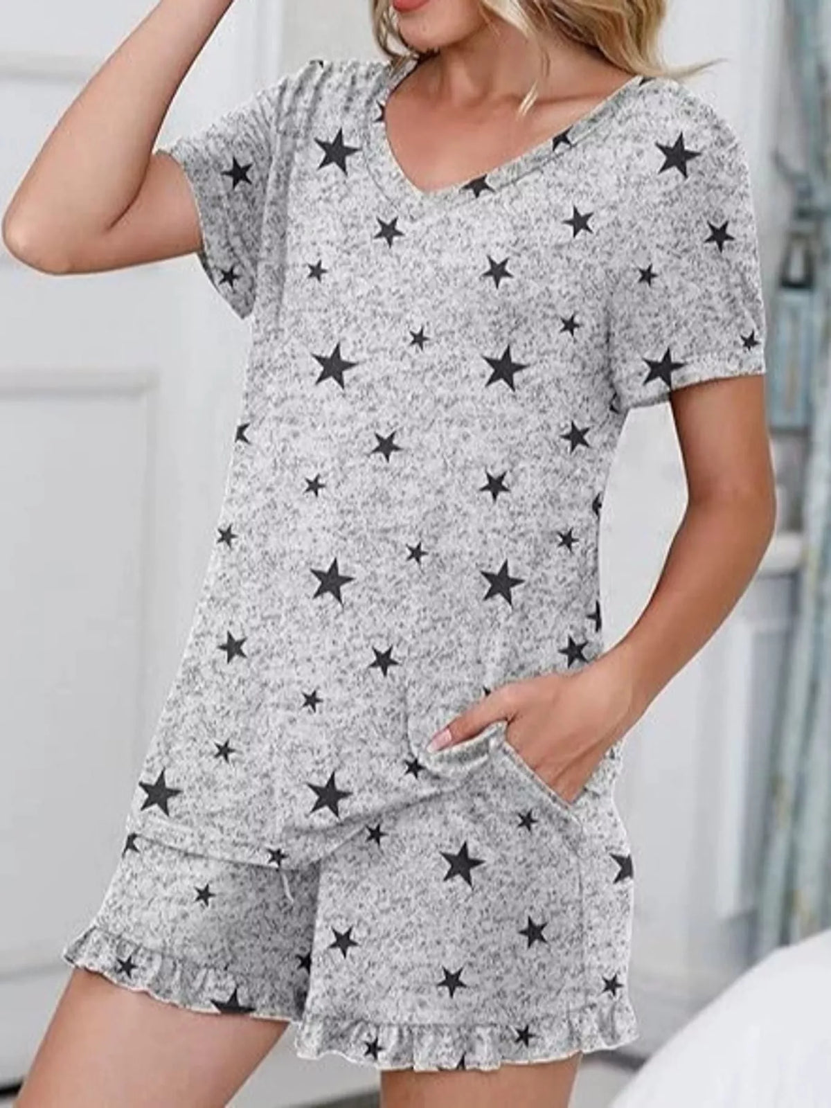 V-Neck Short Sleeve Lounge Set