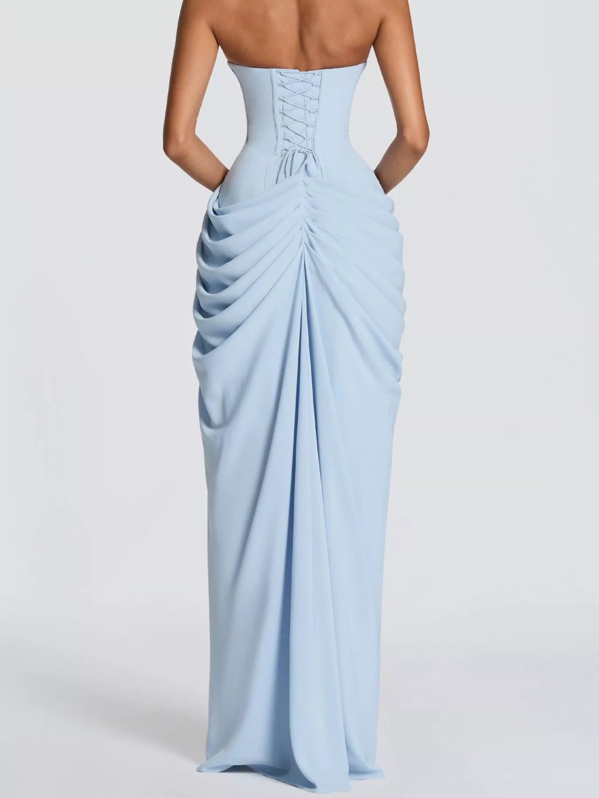 Strapless Ruched High-Slit Evening Maxi Dress