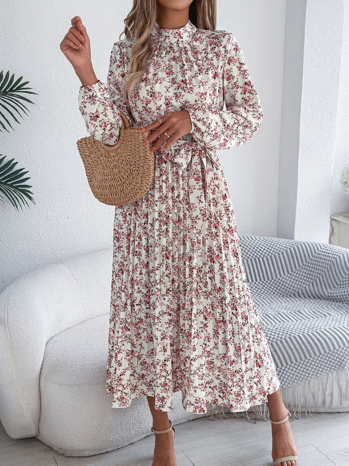 Floral Print Long Sleeve Midi Dress