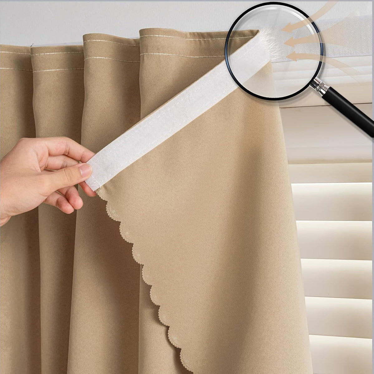 Blackout Window Curtain Panel with Magic Tape, Easy-Install Light Blocking Privacy Curtain for Bedroom, Living Room, Kitchen, Nursery, Office & Apartment, Removable Reusable Window Cover for Better Sleep, Home Privacy & Party Decoration