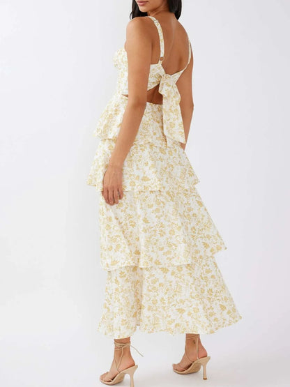 Floral Layered Ruffle Maxi Dress