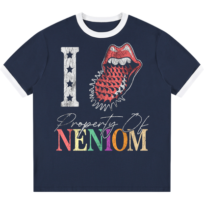 "I Love Property of NENIOM" Distressed Ringer Streetwear Tee