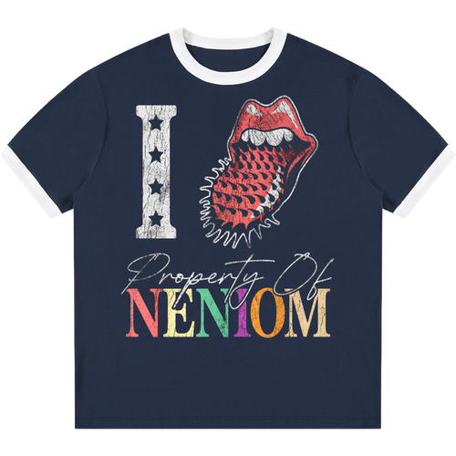 "I Love Property of NENIOM" Distressed Ringer Streetwear Tee