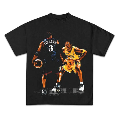 Iverson Vs Kobe Graphic Boxy Vintage T-Shirt Streetwear Shirt Y2K Basketball Oversized Tee