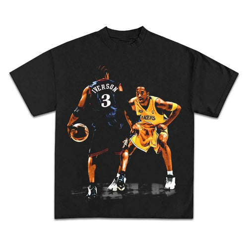 Iverson Vs Kobe Graphic Boxy Vintage T-Shirt Streetwear Shirt Y2K Basketball Oversized Tee