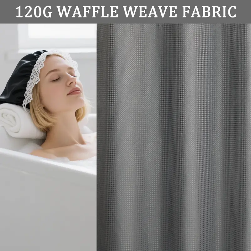 No Hook Shower Curtain with Snap-In Liner, Waffle Weave Waterproof Shower Curtain, Double-Layer Design with Removable Washable Liner