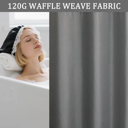 No Hook Shower Curtain with Snap-In Liner, Waffle Weave Waterproof Shower Curtain, Double-Layer Design with Removable Washable Liner