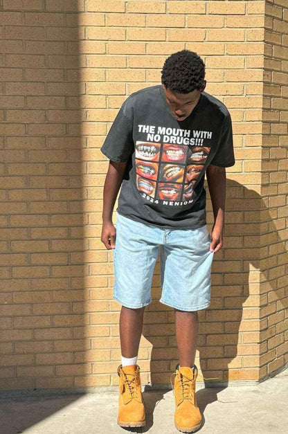No Drugs Mouth Vintage Oversized Boxy Shirt Unisex Graphic Tees Streetwear Y2K