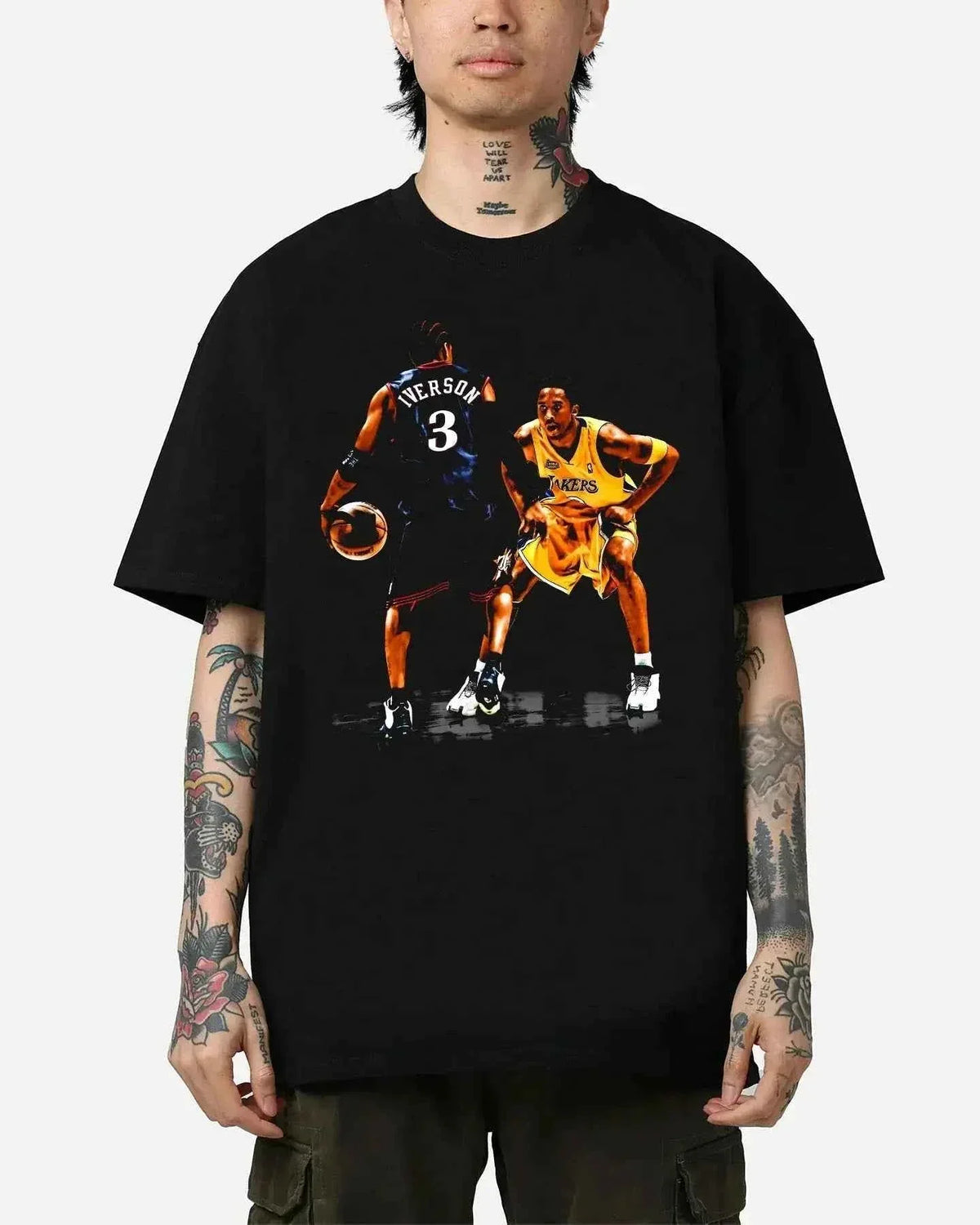 Iverson Vs Kobe Graphic Boxy Vintage T-Shirt Streetwear Shirt Y2K Basketball Oversized Tee