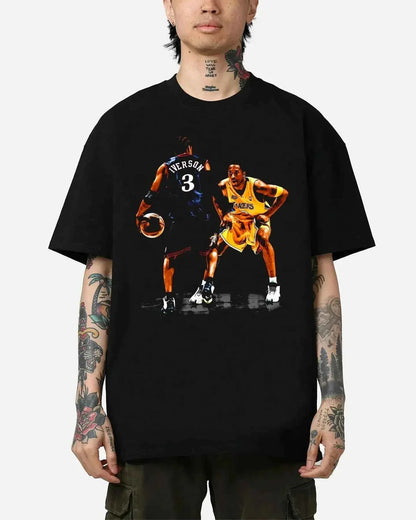 Iverson Vs Kobe Graphic Boxy Vintage T-Shirt Streetwear Shirt Y2K Basketball Oversized Tee