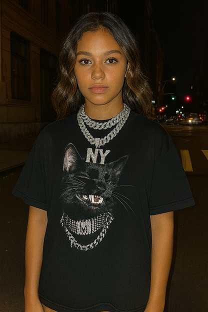 Iced Out Kitty Cat Boxy Vintage Shirt Cat Gifts Animal Shirts Oversized Streetwear Graphic Tees