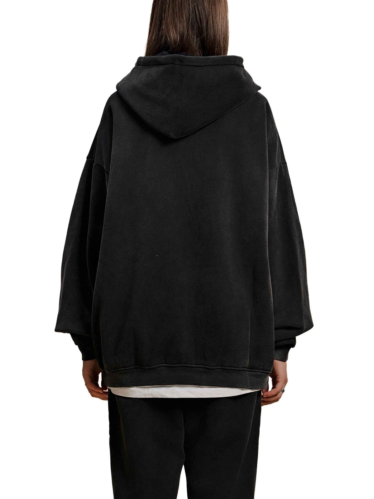 Black Eclipse Track Sun Fade Hoodie Contrast Tape Fleece Streetwear Oversized Y2K Tracksuit Set