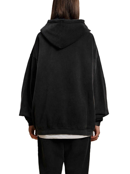 Black Eclipse Track Sun Fade Hoodie Contrast Tape Fleece Streetwear Oversized Y2K Tracksuit Set