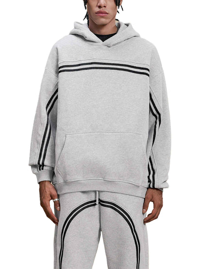 Black Eclipse Track Sun Fade Hoodie Contrast Tape Fleece Streetwear Oversized Y2K Tracksuit Set