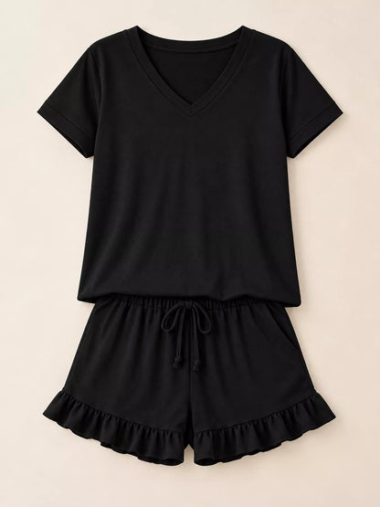 V-Neck Short Sleeve Lounge Set