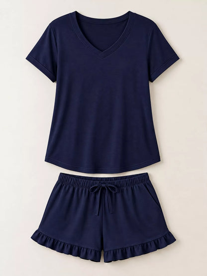 V-Neck Short Sleeve Lounge Set