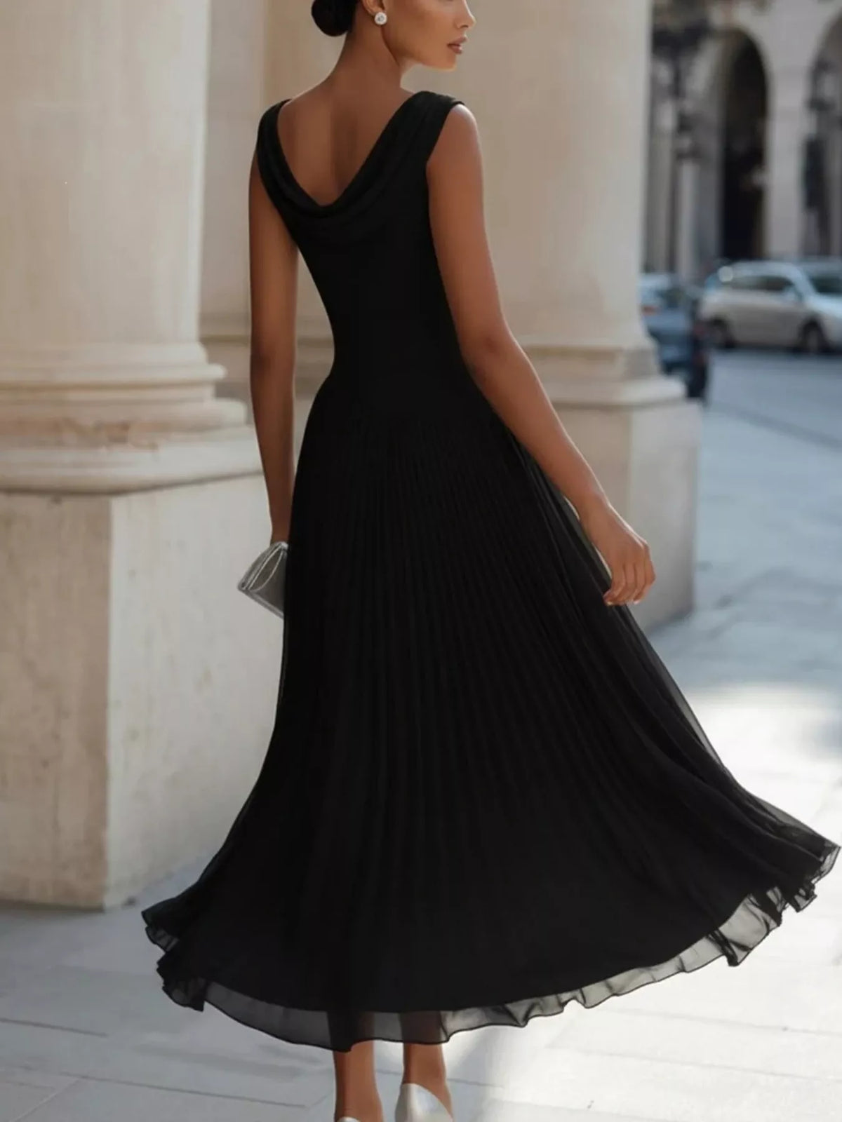 Full Size Sleeveless Cowl Neck Midi Dress