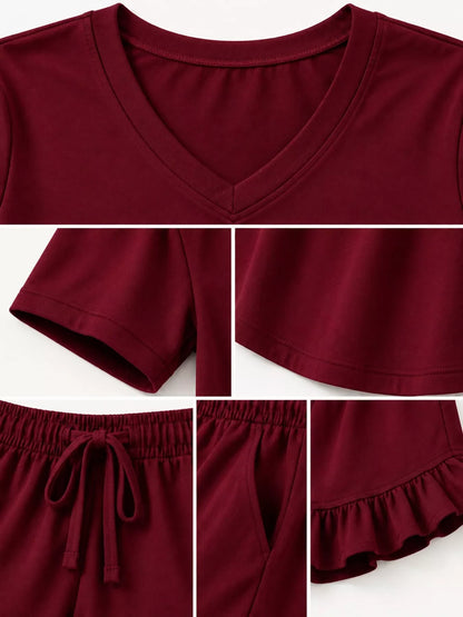 V-Neck Short Sleeve Lounge Set