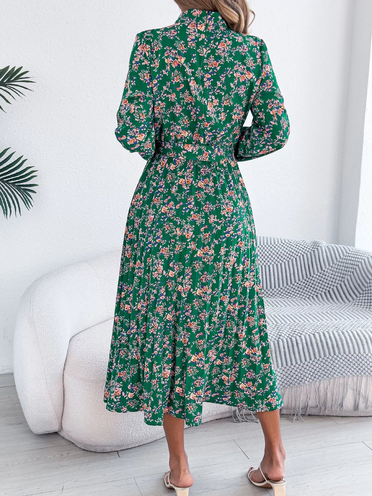 Floral Print Long Sleeve Midi Dress