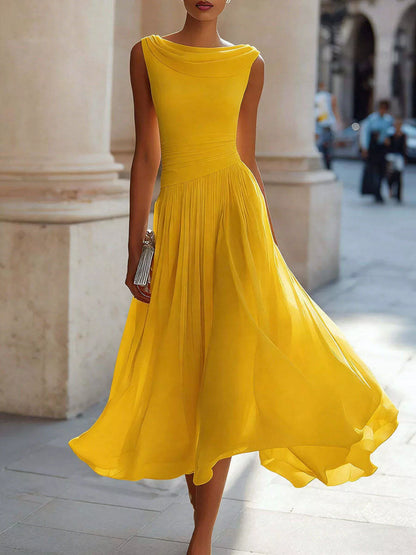 Full Size Sleeveless Cowl Neck Midi Dress