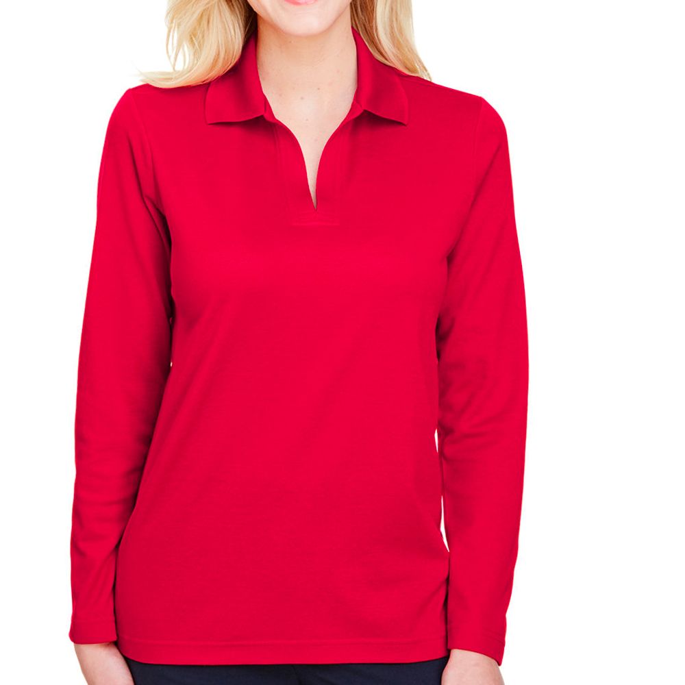 Devon & Jones CrownLux Performance™ Women's Plaited Long Sleeve Polo Shirt