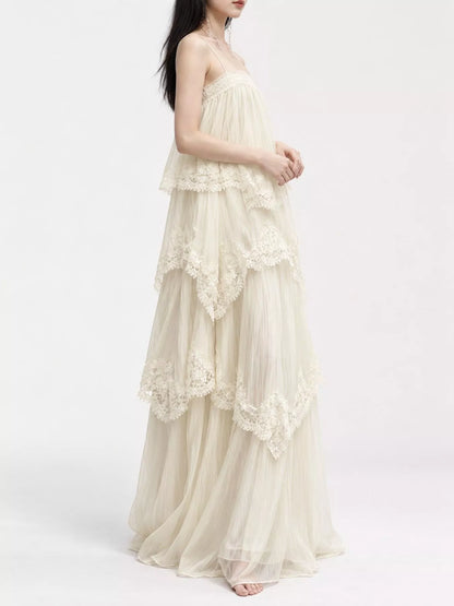 Layered Lace Tulle Maxi Dress