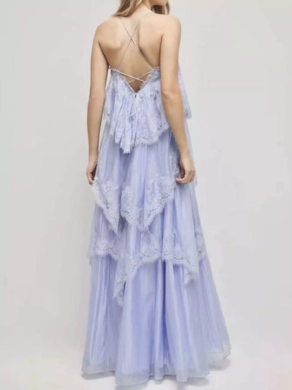 Layered Lace Tulle Maxi Dress