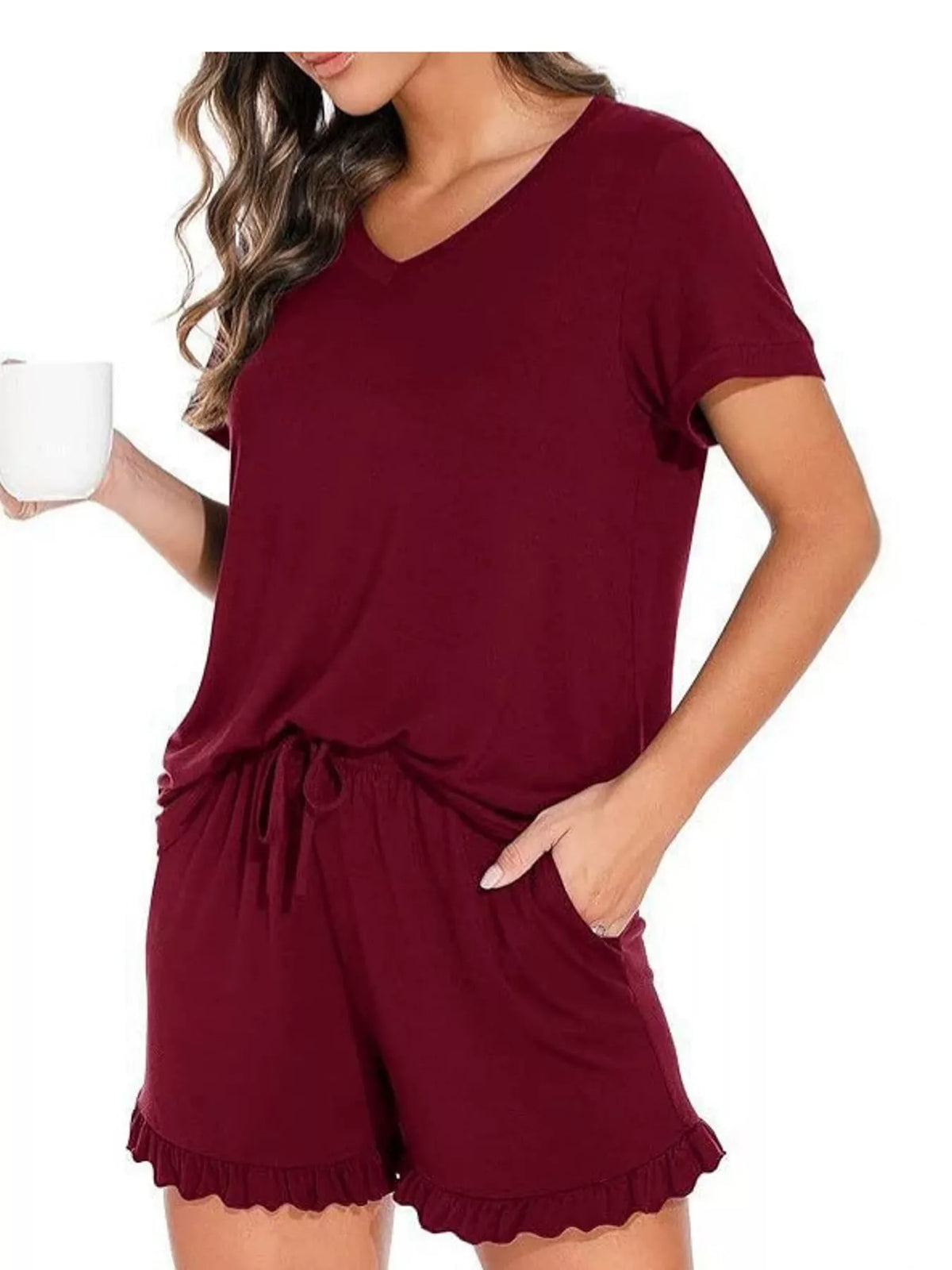 V-Neck Short Sleeve Lounge Set