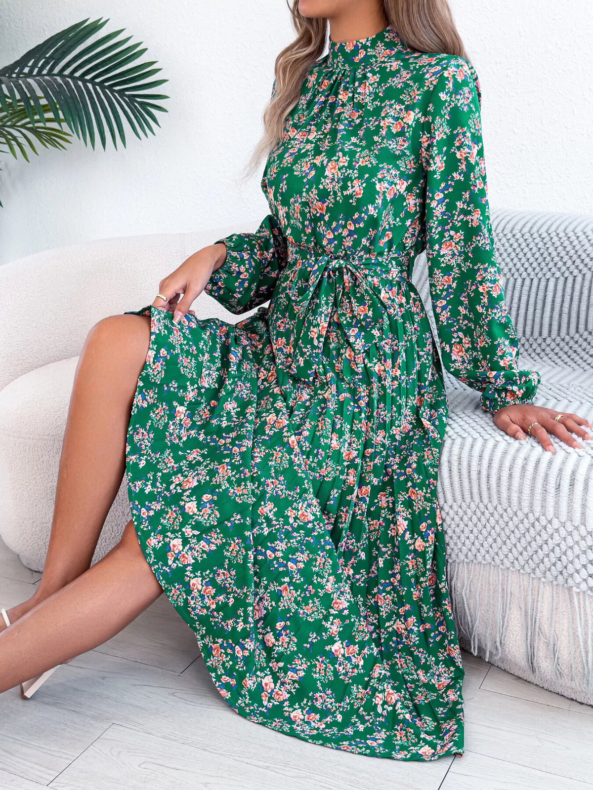 Floral Print Long Sleeve Midi Dress