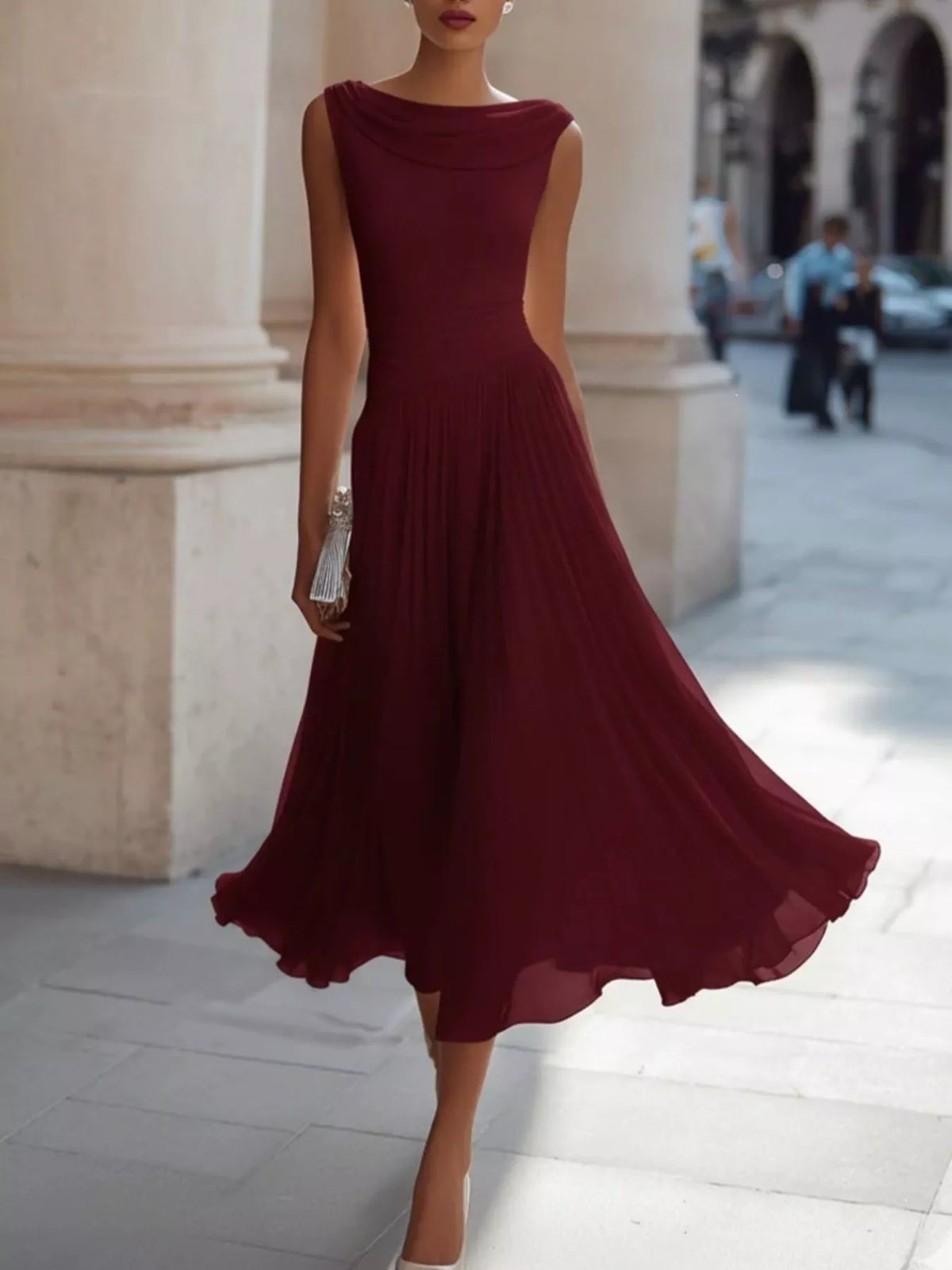 Full Size Sleeveless Cowl Neck Midi Dress