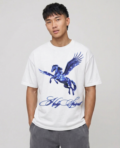 Holy Pegasus Tee Shirt Vintage Washed T-Shirt Streetwear Y2K Oversized Graphic