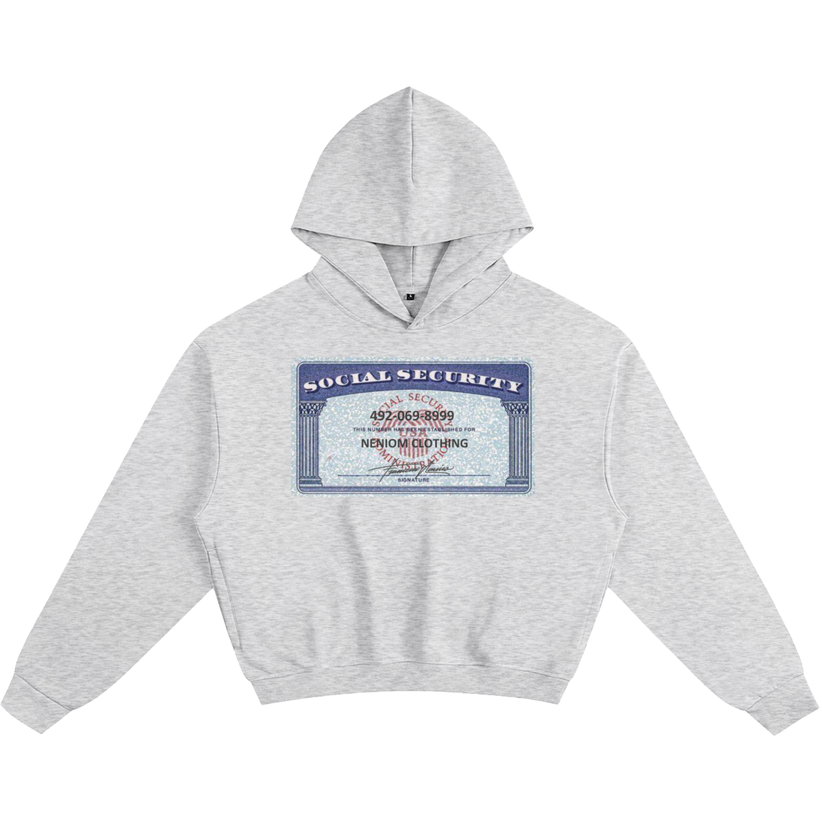Neniom Social Security Card Boxy Hoodie Streetwear Y2K Oversized Graphic