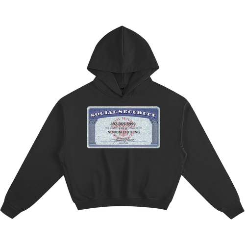 Neniom Social Security Card Boxy Hoodie Streetwear Y2K Oversized Graphic
